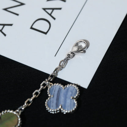 [⭐Sparkve]CLOVER BRACELET 5 MOTIFS MOP CHALCEDONY SILVER