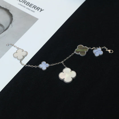 [⭐Sparkve]CLOVER BRACELET 5 MOTIFS MOP CHALCEDONY SILVER