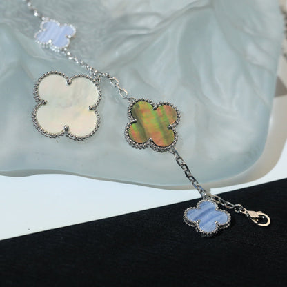 [⭐Sparkve]CLOVER BRACELET 5 MOTIFS MOP CHALCEDONY SILVER