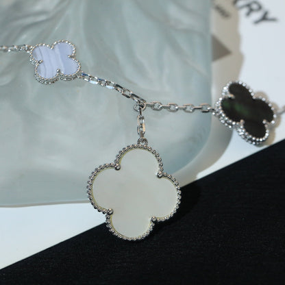 [⭐Sparkve]CLOVER BRACELET 5 MOTIFS MOP CHALCEDONY SILVER