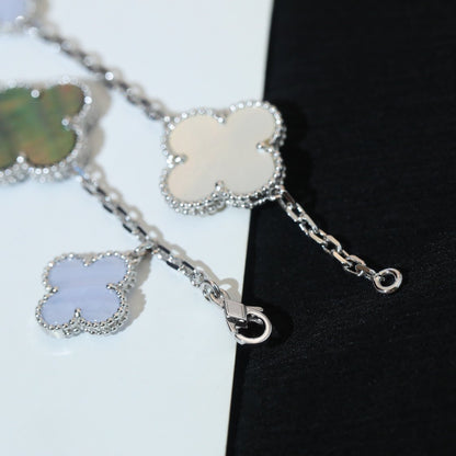 [⭐Sparkve]CLOVER BRACELET 5 MOTIFS MOP CHALCEDONY SILVER