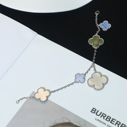 [⭐Sparkve]CLOVER BRACELET 5 MOTIFS MOP CHALCEDONY SILVER