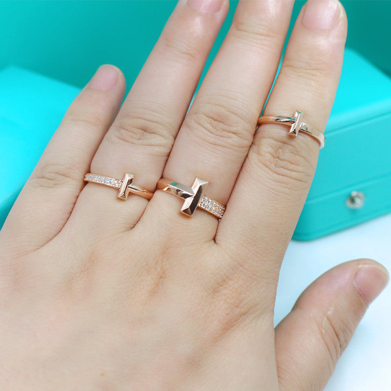 [⭐Sparkve Jewels]T1 NARROW DIAMOND PINK GOLD RING