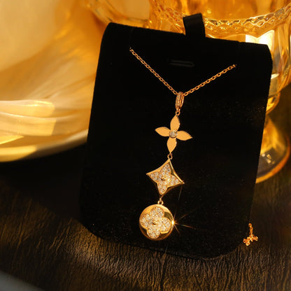 [⭐Sparkve]STAR AND SUN DIAMOND PINK GOLD NECKLACE