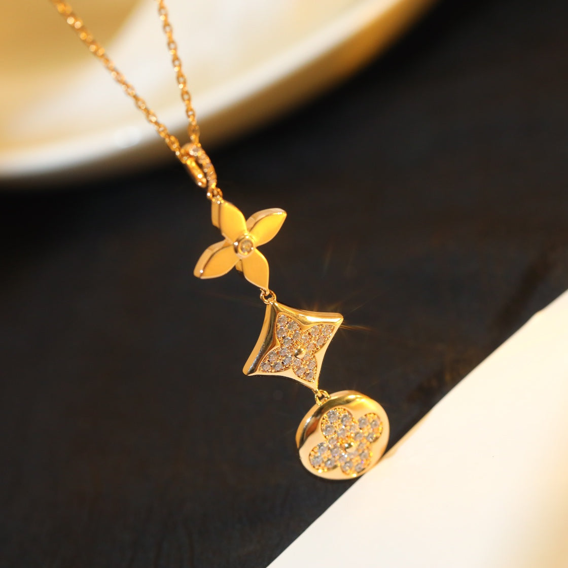 [⭐Sparkve]STAR AND SUN DIAMOND PINK GOLD NECKLACE