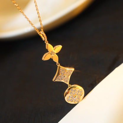 [⭐Sparkve]STAR AND SUN DIAMOND PINK GOLD NECKLACE