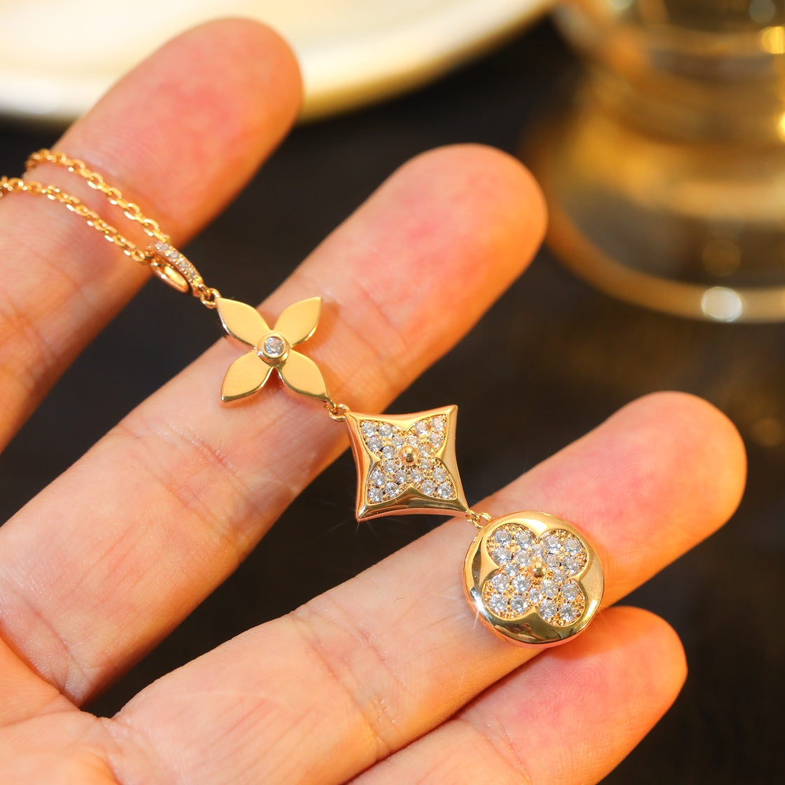 [⭐Sparkve]STAR AND SUN DIAMOND PINK GOLD NECKLACE
