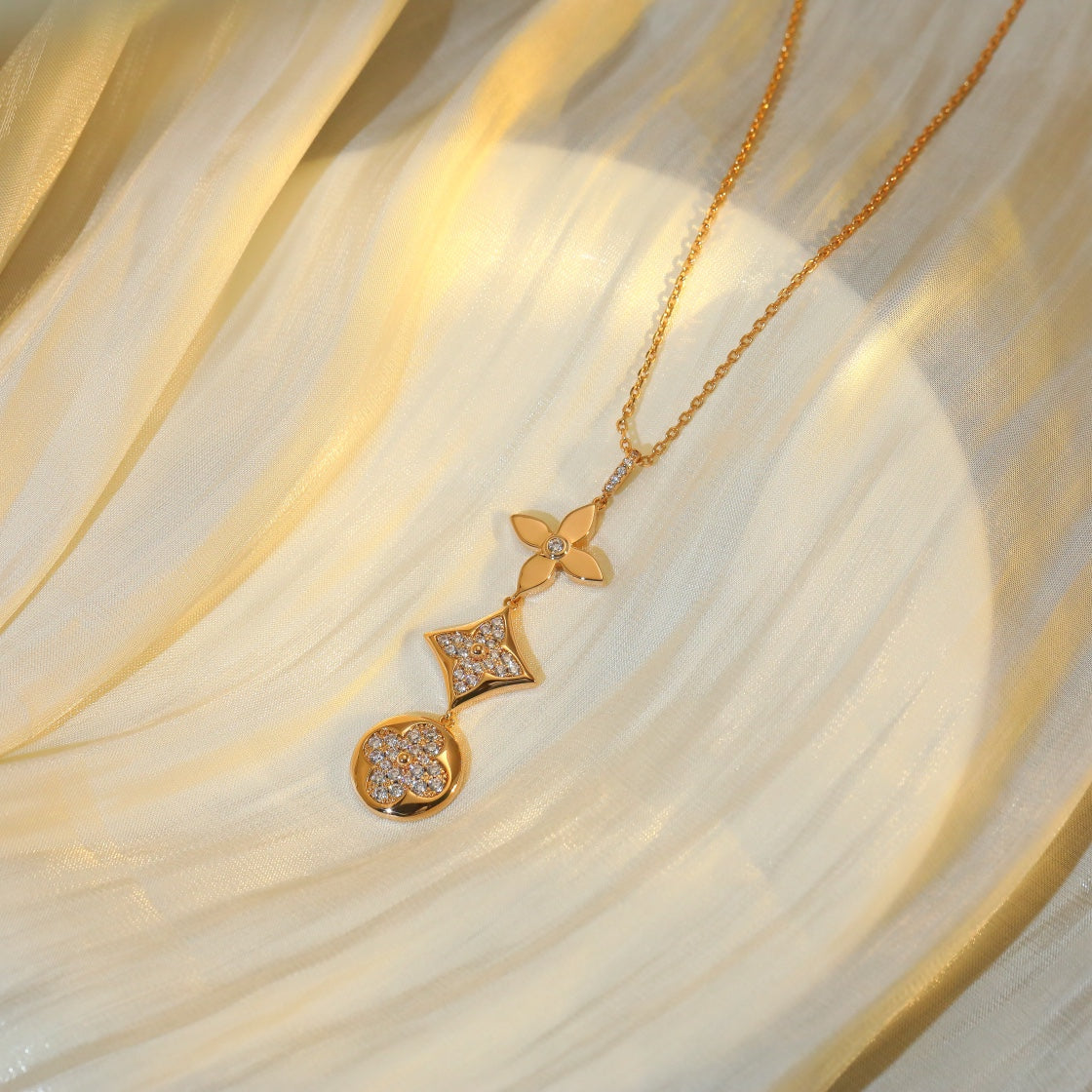 [⭐Sparkve]STAR AND SUN DIAMOND PINK GOLD NECKLACE
