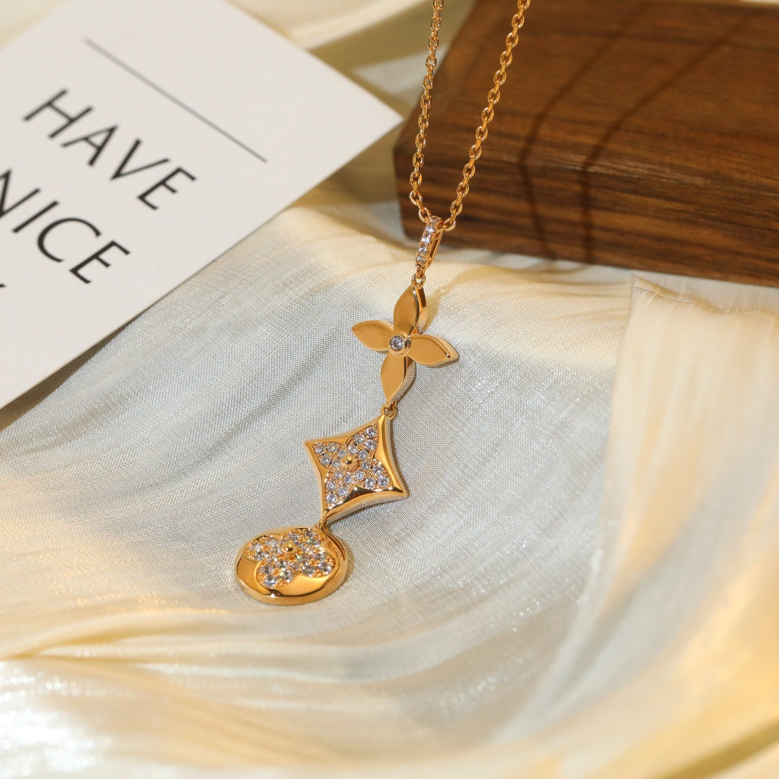 [⭐Sparkve]STAR AND SUN DIAMOND PINK GOLD NECKLACE
