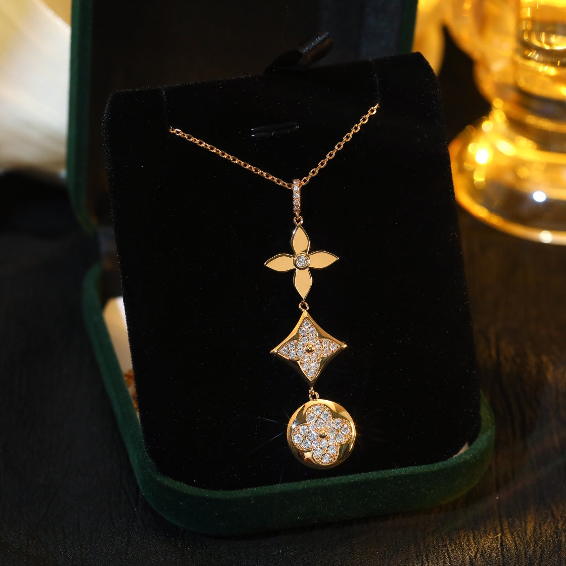 [⭐Sparkve]STAR AND SUN DIAMOND PINK GOLD NECKLACE