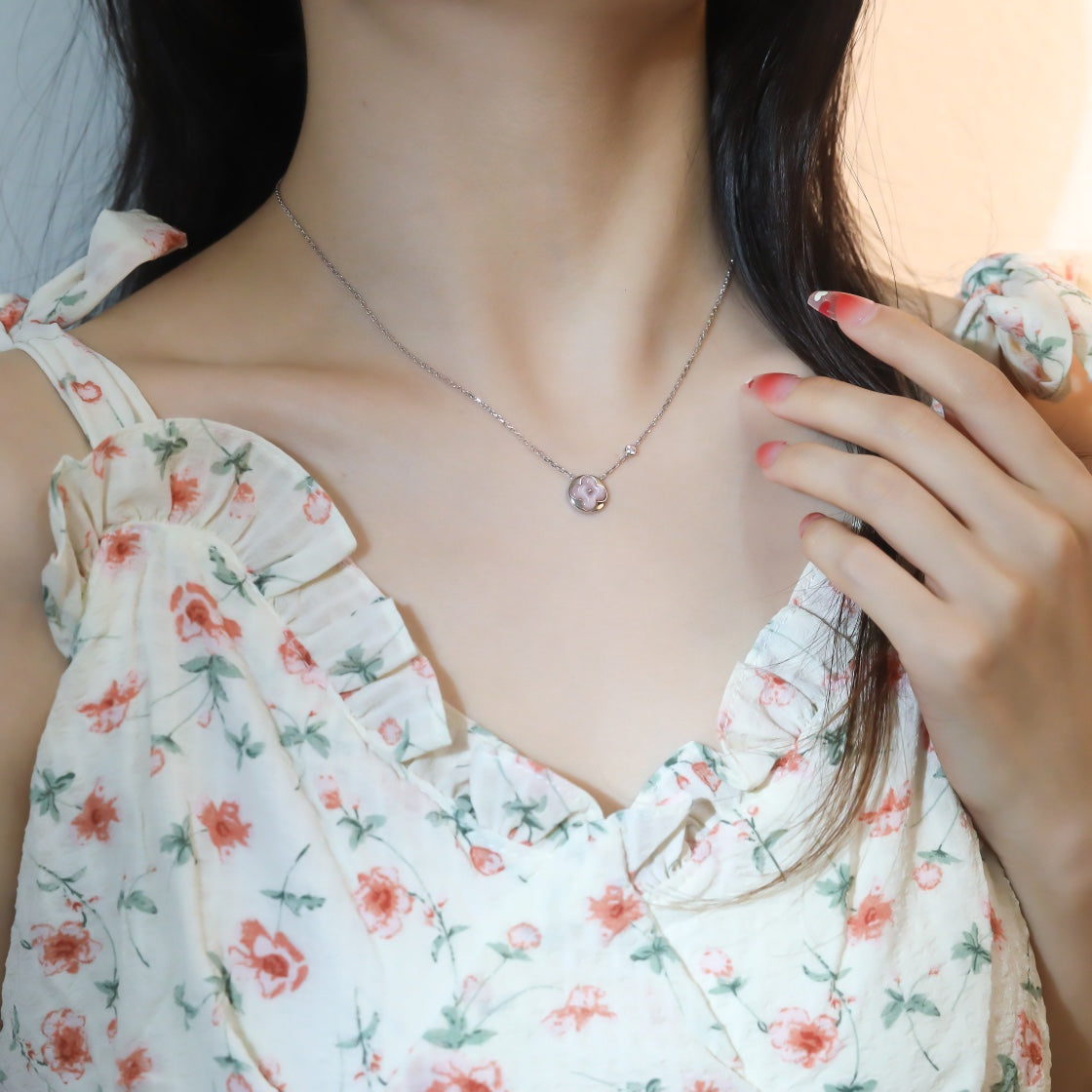 [⭐Sparkve]SUN PEDANT PINK GOLD 1 DIAMOND NECKLACE