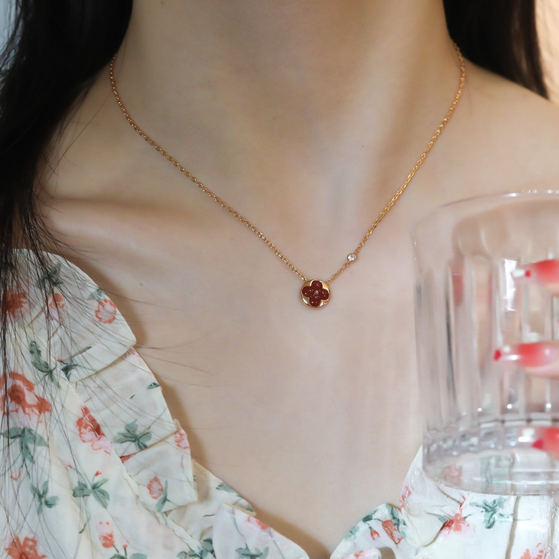[⭐Sparkve]SUN PEDANT PINK GOLD 1 DIAMOND NECKLACE