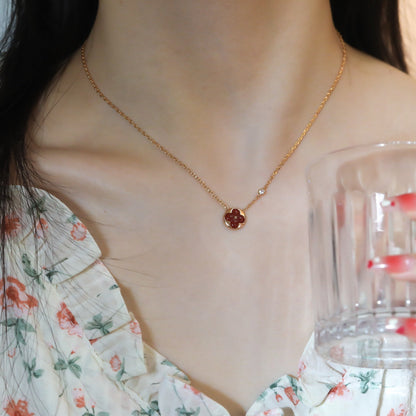 [⭐Sparkve]SUN PEDANT PINK GOLD 1 DIAMOND NECKLACE
