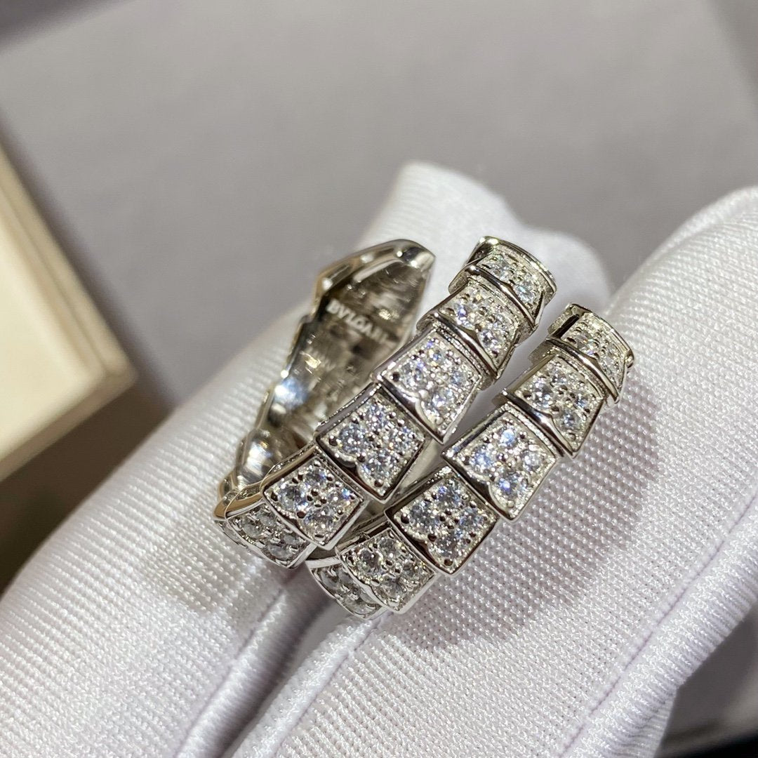 [⭐Sparkve]SERPENTI DOUBLE RING SILVER DIAMOND PAVED