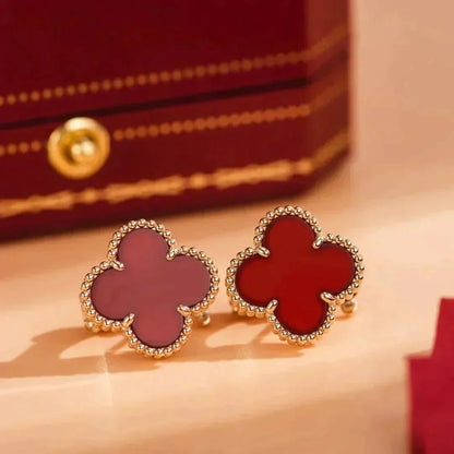 [⭐Sparkve]CLOVER MEDIUM 1 MOTIFS CARNELIAN  EARRINGS