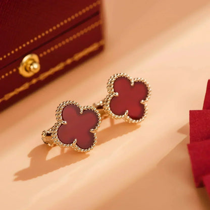 [⭐Sparkve]CLOVER MEDIUM 1 MOTIFS CARNELIAN  EARRINGS