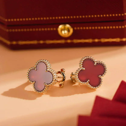 [⭐Sparkve]CLOVER MEDIUM 1 MOTIFS CARNELIAN  EARRINGS