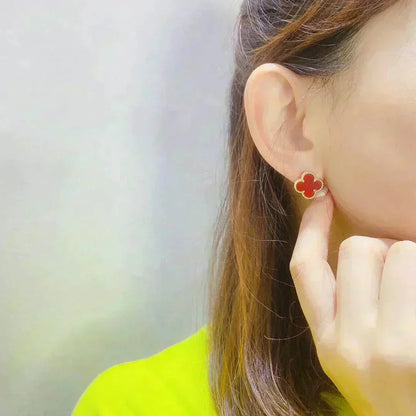 [⭐Sparkve]CLOVER MEDIUM 1 MOTIFS CARNELIAN  EARRINGS
