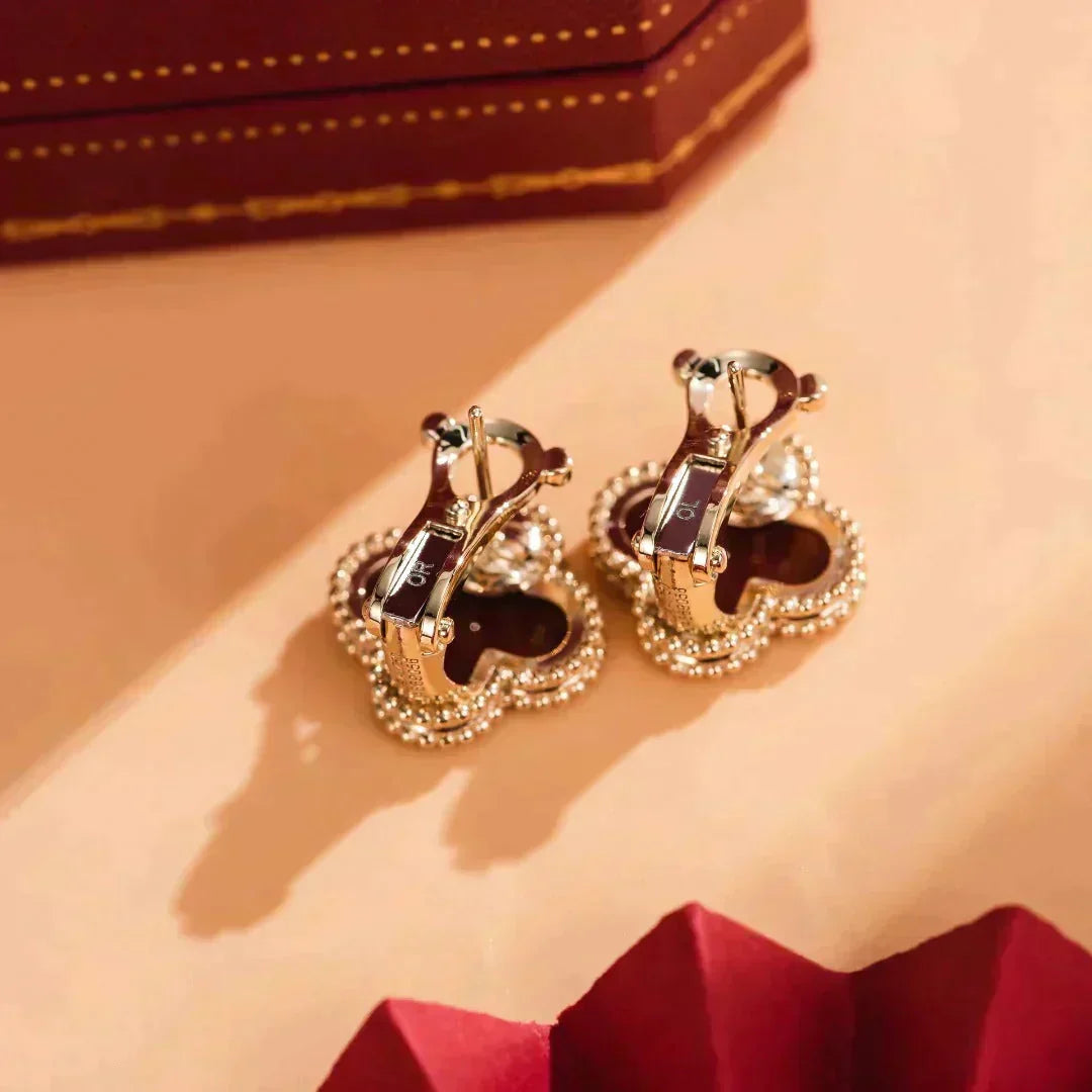 [⭐Sparkve]CLOVER MEDIUM 1 MOTIFS CARNELIAN  EARRINGS