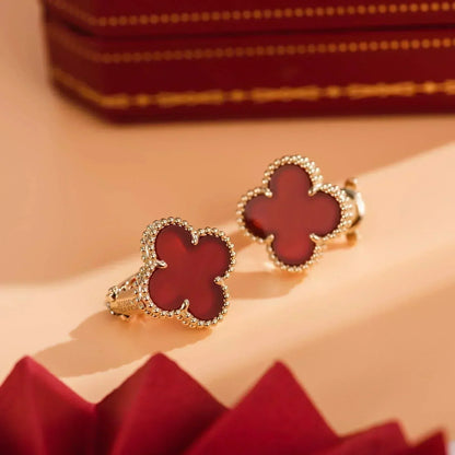 [⭐Sparkve]CLOVER MEDIUM 1 MOTIFS CARNELIAN  EARRINGS