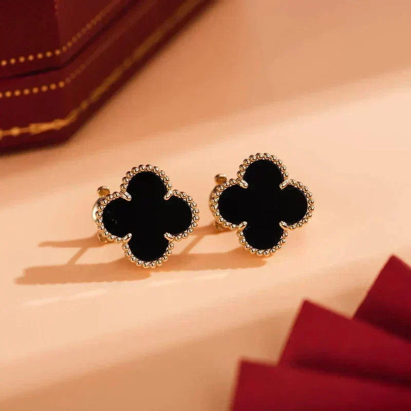 [⭐Sparkve]CLOVER MEDIUM 1 MOTIFS  ONYX STUD EARRINGS