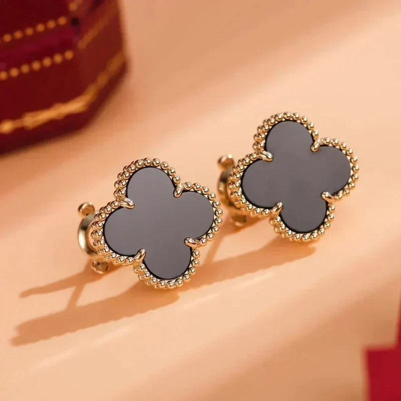 [⭐Sparkve]CLOVER MEDIUM 1 MOTIFS  ONYX STUD EARRINGS