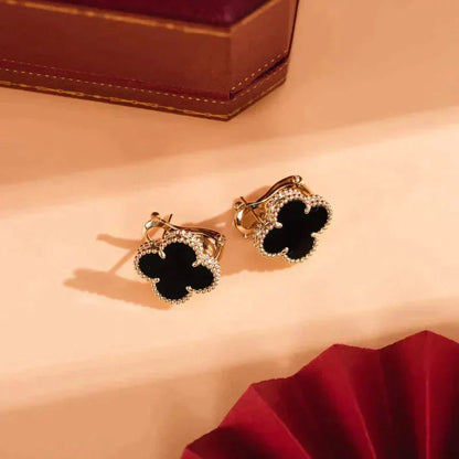 [⭐Sparkve]CLOVER MEDIUM 1 MOTIFS  ONYX STUD EARRINGS