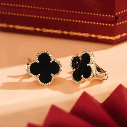 [⭐Sparkve]CLOVER MEDIUM 1 MOTIFS  ONYX STUD EARRINGS