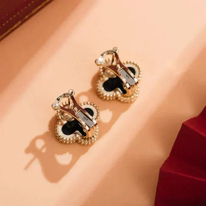 [⭐Sparkve]CLOVER MEDIUM 1 MOTIFS  ONYX STUD EARRINGS