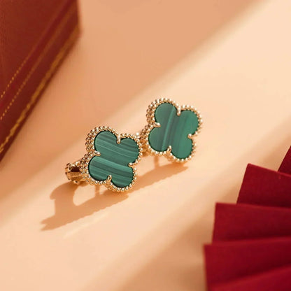 [⭐Sparkve]CLOVER MEDIUM 1 MOTIFS MALACHITE  EARRINGS