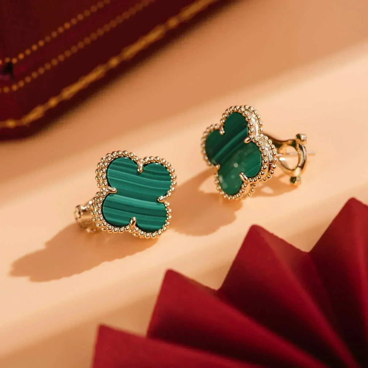 [⭐Sparkve]CLOVER MEDIUM 1 MOTIFS MALACHITE  EARRINGS
