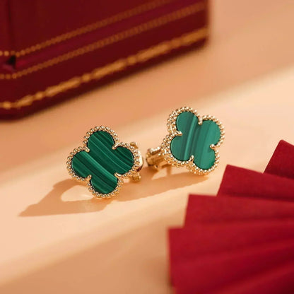 [⭐Sparkve]CLOVER MEDIUM 1 MOTIFS MALACHITE  EARRINGS