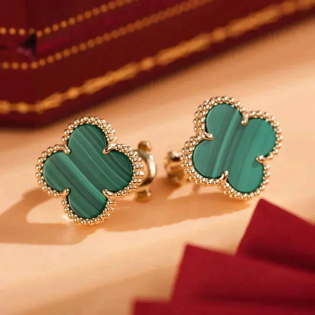 [⭐Sparkve]CLOVER MEDIUM 1 MOTIFS MALACHITE  EARRINGS