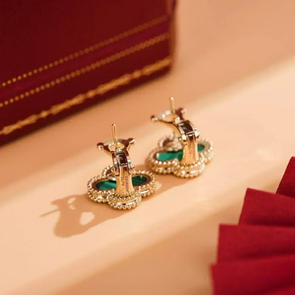 [⭐Sparkve]CLOVER MEDIUM 1 MOTIFS MALACHITE  EARRINGS