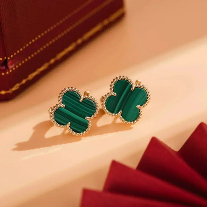 [⭐Sparkve]CLOVER MEDIUM 1 MOTIFS MALACHITE  EARRINGS