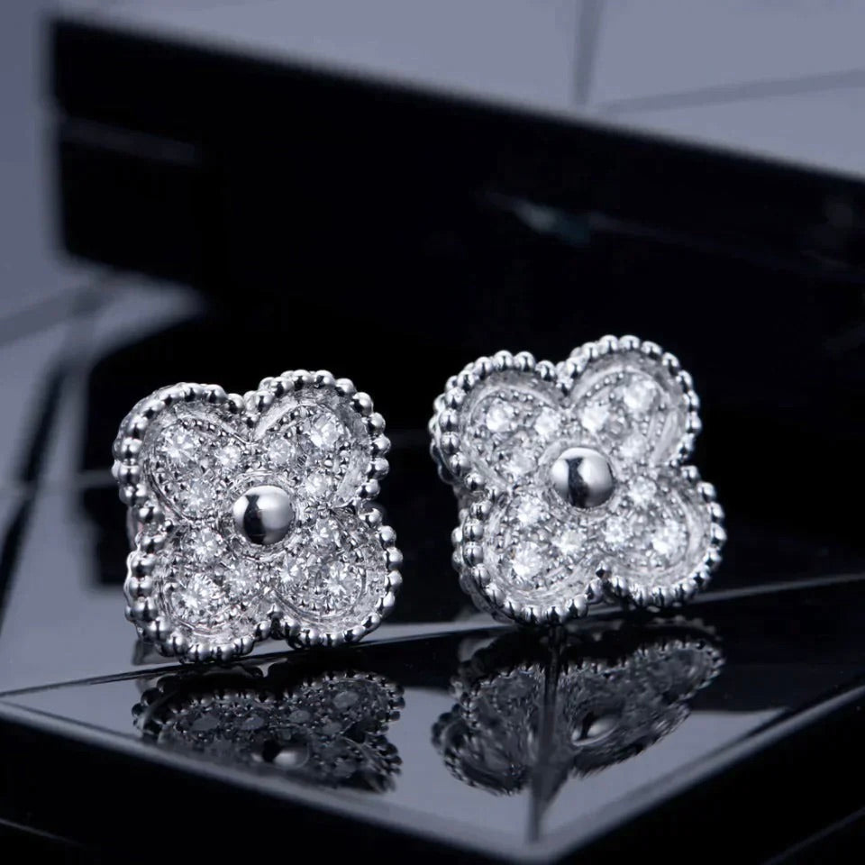 [⭐Sparkve]CLOVER 1 MOTIFS DIAMOND STUD EARRINGS SILVER