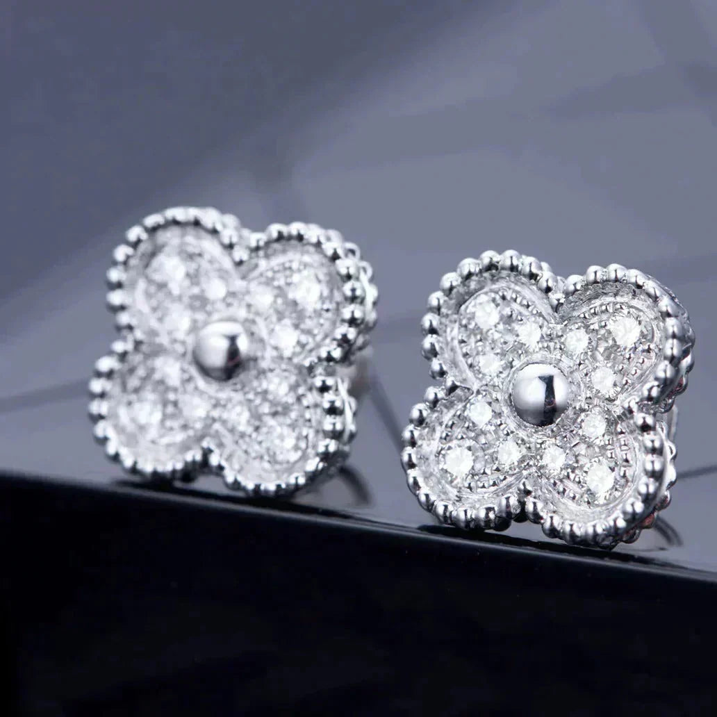 [⭐Sparkve]CLOVER 1 MOTIFS DIAMOND STUD EARRINGS SILVER