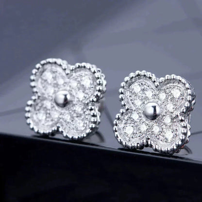 [⭐Sparkve]CLOVER 1 MOTIFS DIAMOND STUD EARRINGS SILVER