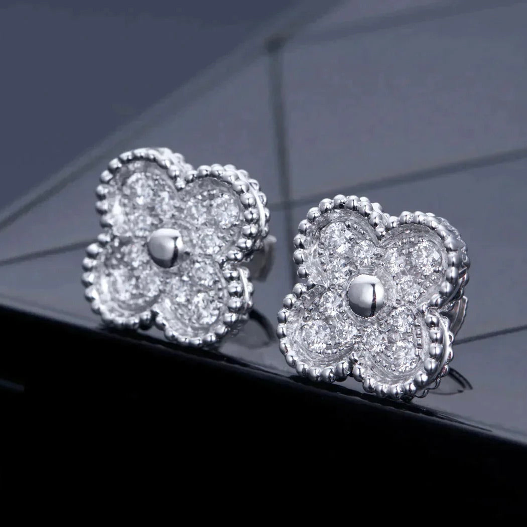 [⭐Sparkve]CLOVER 1 MOTIFS DIAMOND STUD EARRINGS SILVER