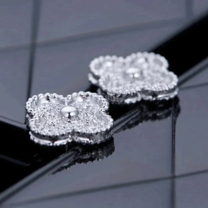 [⭐Sparkve]CLOVER 1 MOTIFS DIAMOND STUD EARRINGS SILVER