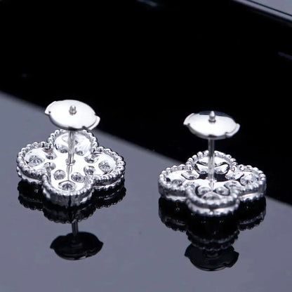 [⭐Sparkve]CLOVER 1 MOTIFS DIAMOND STUD EARRINGS SILVER