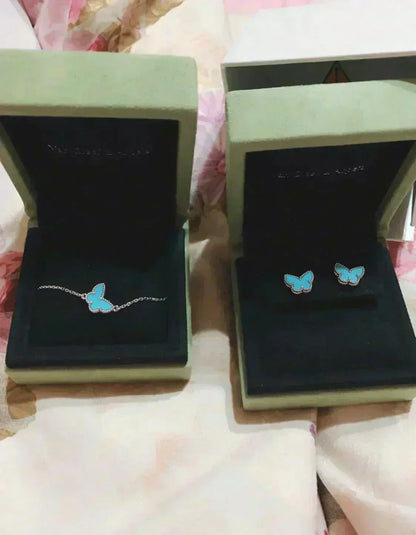 [⭐Sparkve]BUTTERFLY TURQUOISE EARRINGS SILVER