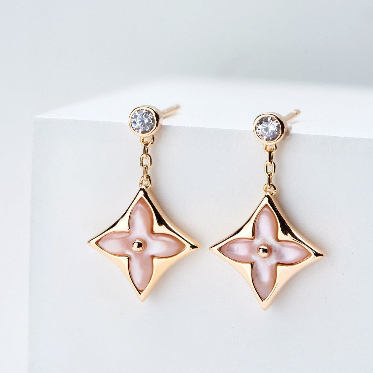 [⭐Sparkve]DOUBLE STAR PINK GOLD MOP DROP EARRINGS