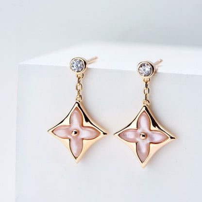 [⭐Sparkve]DOUBLE STAR PINK GOLD MOP DROP EARRINGS
