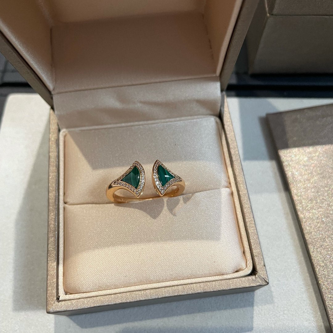 [⭐Sparkve]DREAM MALACHITE DIAMOND OPEN RING