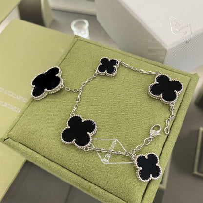 [⭐Sparkve]CLOVER 5 MOTIFS SIVLER ONYX BRACELET