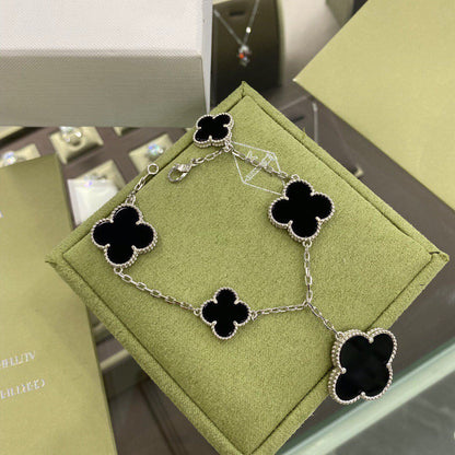 [⭐Sparkve]CLOVER 5 MOTIFS SIVLER ONYX BRACELET