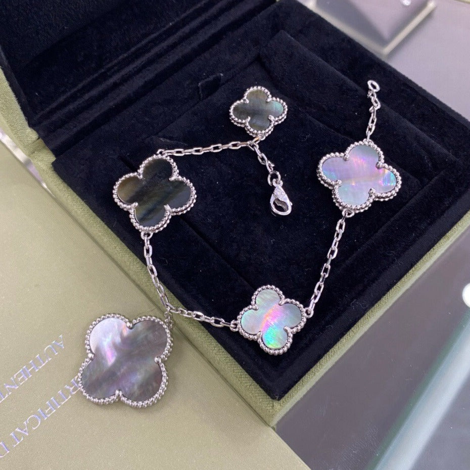 [⭐Sparkve]CLOVER 5 MOTIFS SIVLER DARK MOP BRACELET