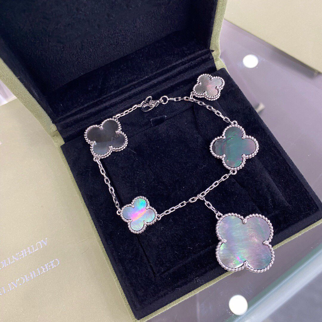 [⭐Sparkve]CLOVER 5 MOTIFS SIVLER DARK MOP BRACELET