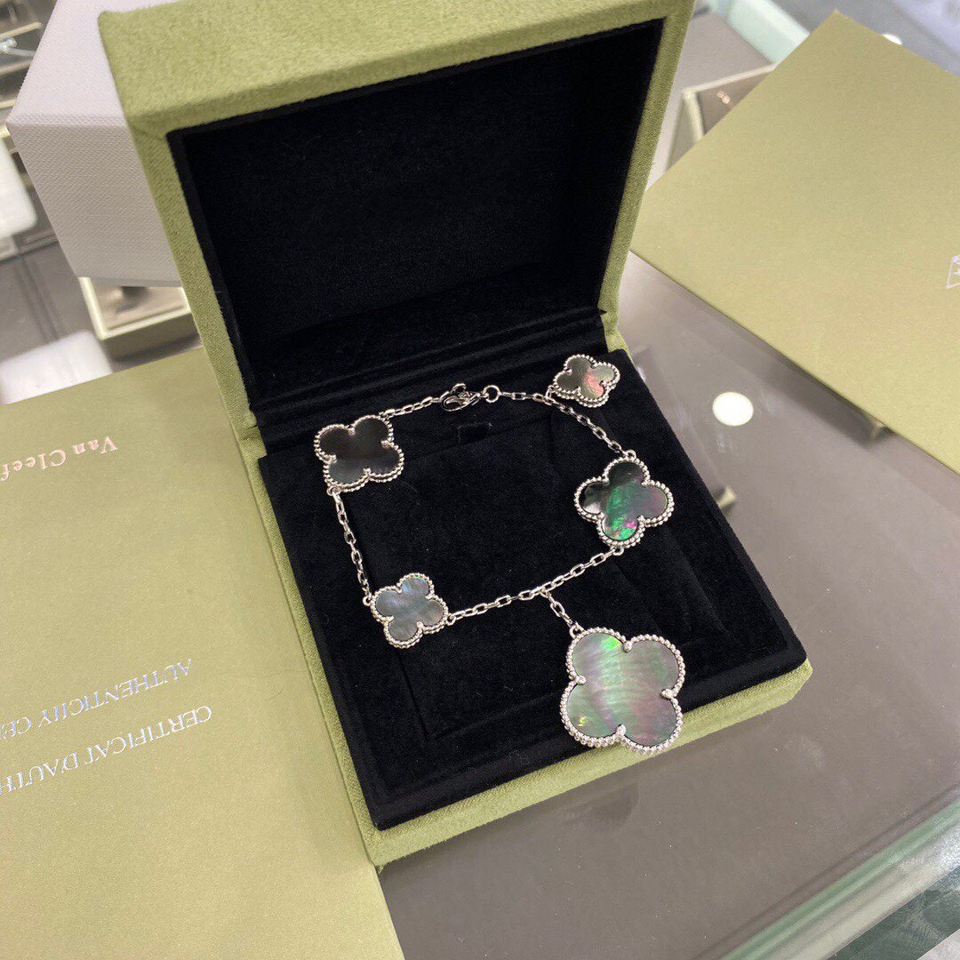 [⭐Sparkve]CLOVER 5 MOTIFS SIVLER DARK MOP BRACELET